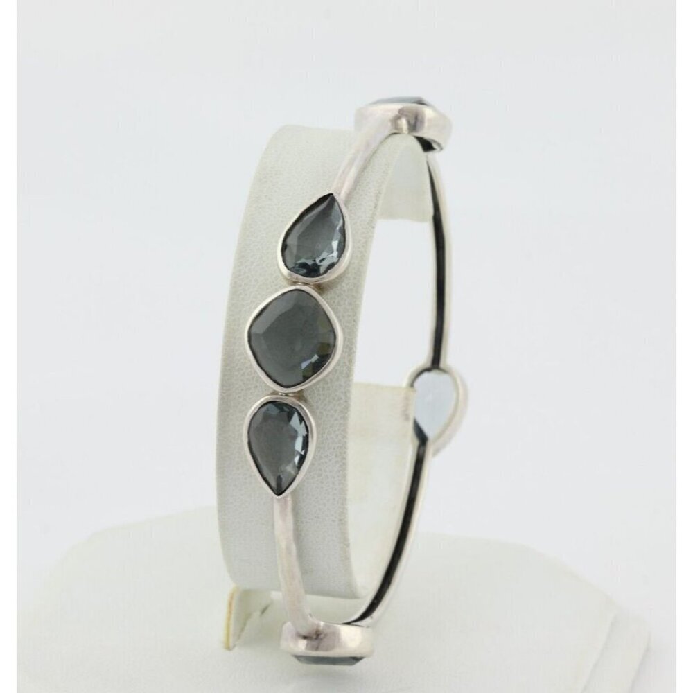 Sterling Silver Blue Glass Admire Bangle Bracelet 8" Silpada - Picture 4 of 8